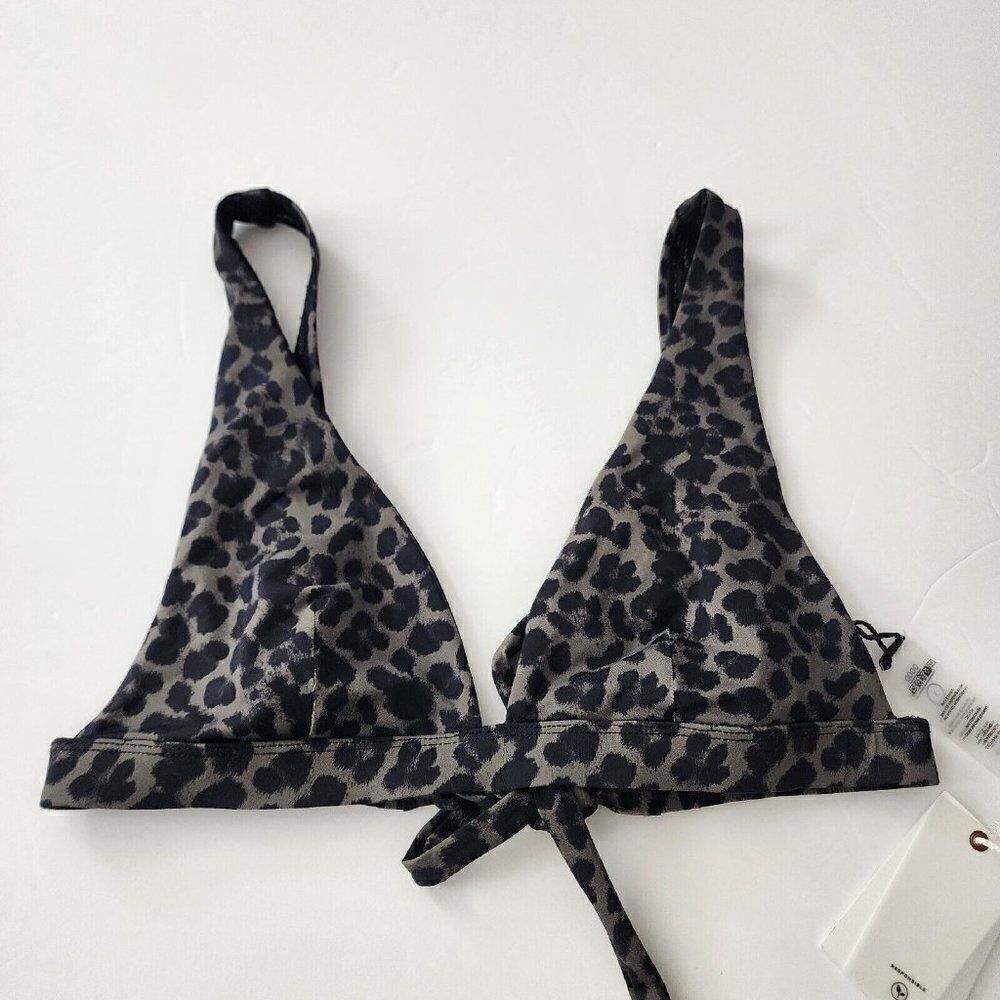 Nwt Good American Size 3 /US L - Cheetah Dark Green Black Tie‎ Back Bikini Top